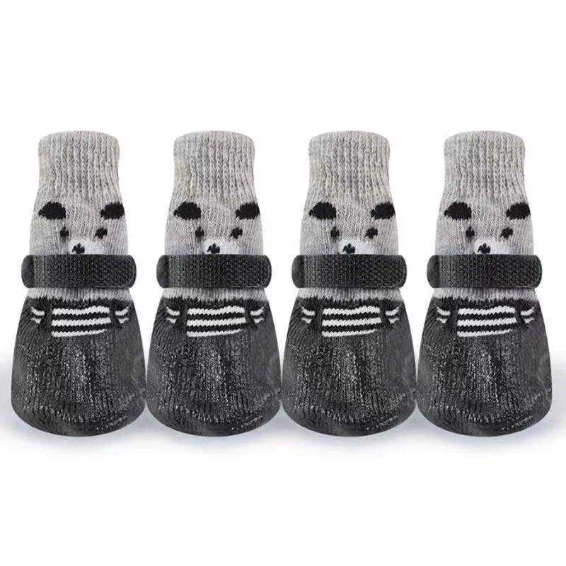 Cute Dog Printed Anti Slip Paw Protectors Knit Cotton Pets Socks Dog Winter Shoes