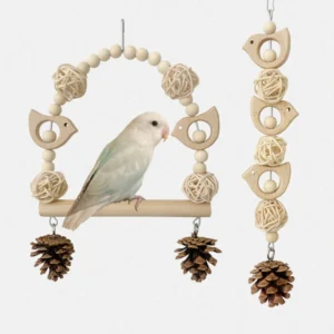 Cute Durable Parrot Bird Toys Set Interactive Sustainable Wooden Indoor Multi Sized
