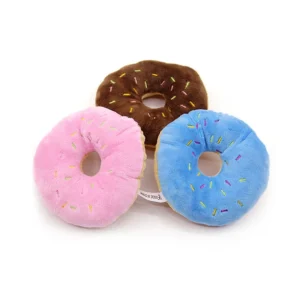 Cute Eco Friendly Nylon Cartoon Squeak Toy Round Soft Plush Pet Dog Donut