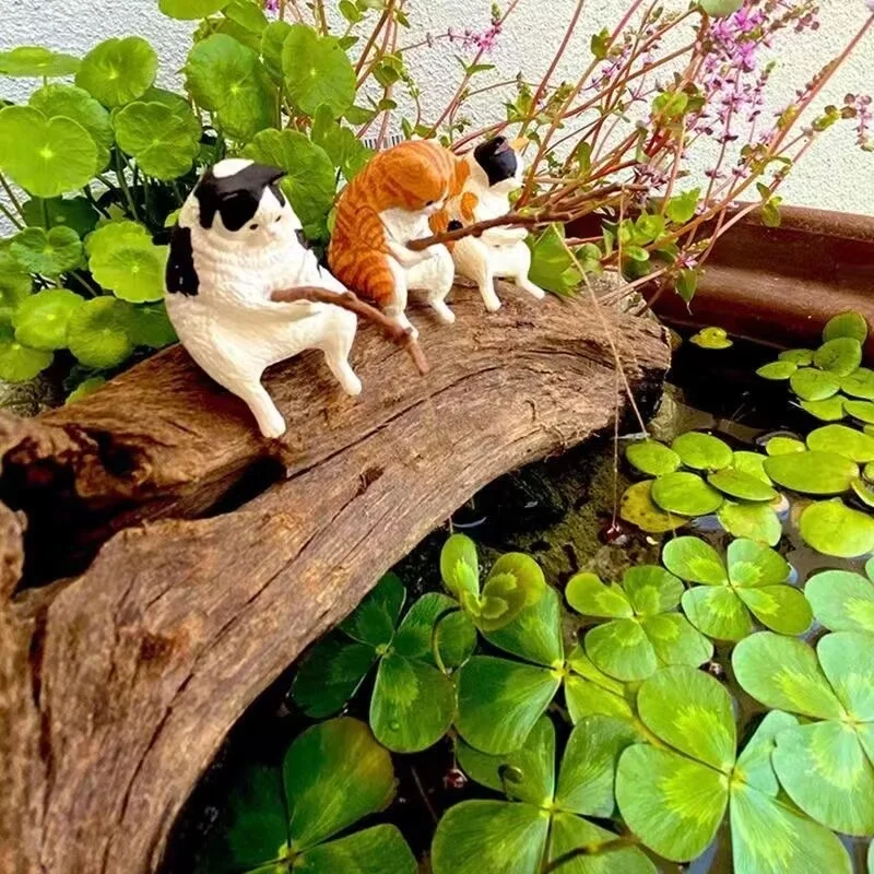 Cute Kitten Fishing Figurine Fish Tank Decoration Aquarium Ornament Landscape Aquarium Air Pump Accessories