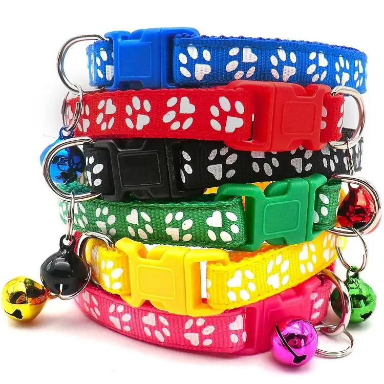 Cute Paw Print Adjustable Kitten Collar Bell Tie Cat Pet Puppy Colourful Pet Collar Safety Necklace Dog Collar