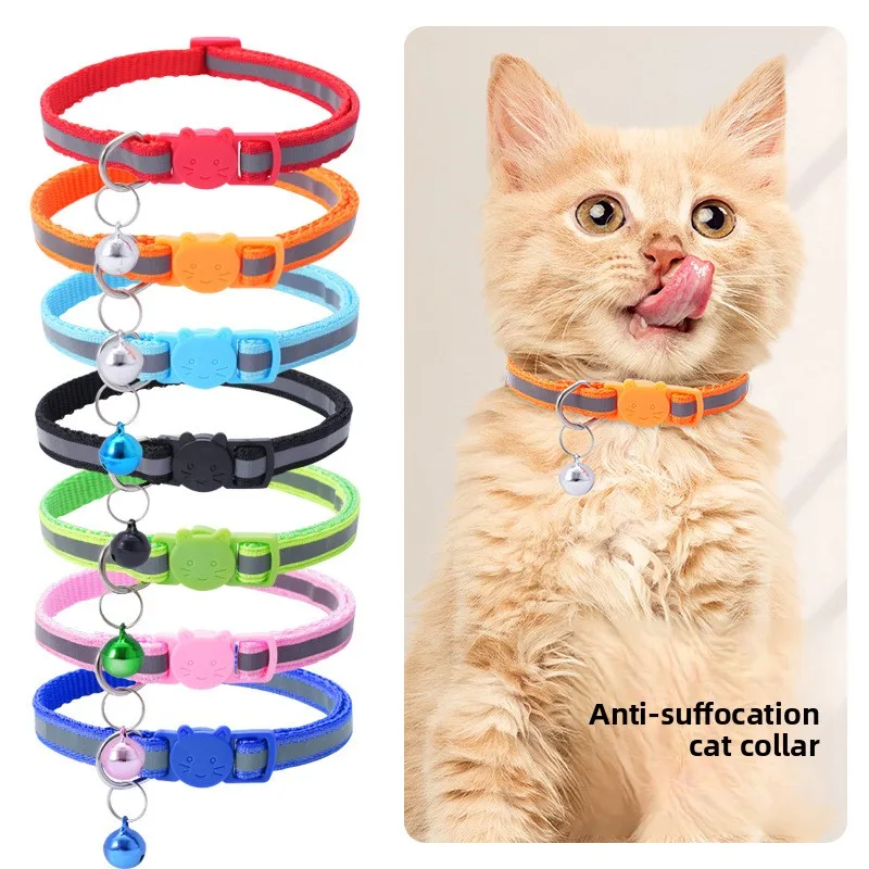 Cute Pet Collar Reflective Design Cat Head Buckle Small Cat Dog Bell Collar Pet Supplies