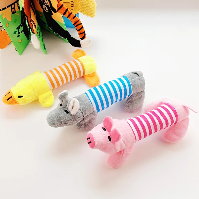 Cute Plush Cartoon Pet Toy Duck Pig Elephant Shape Bite Resistant Squeaky Toy for Dogs & Cats