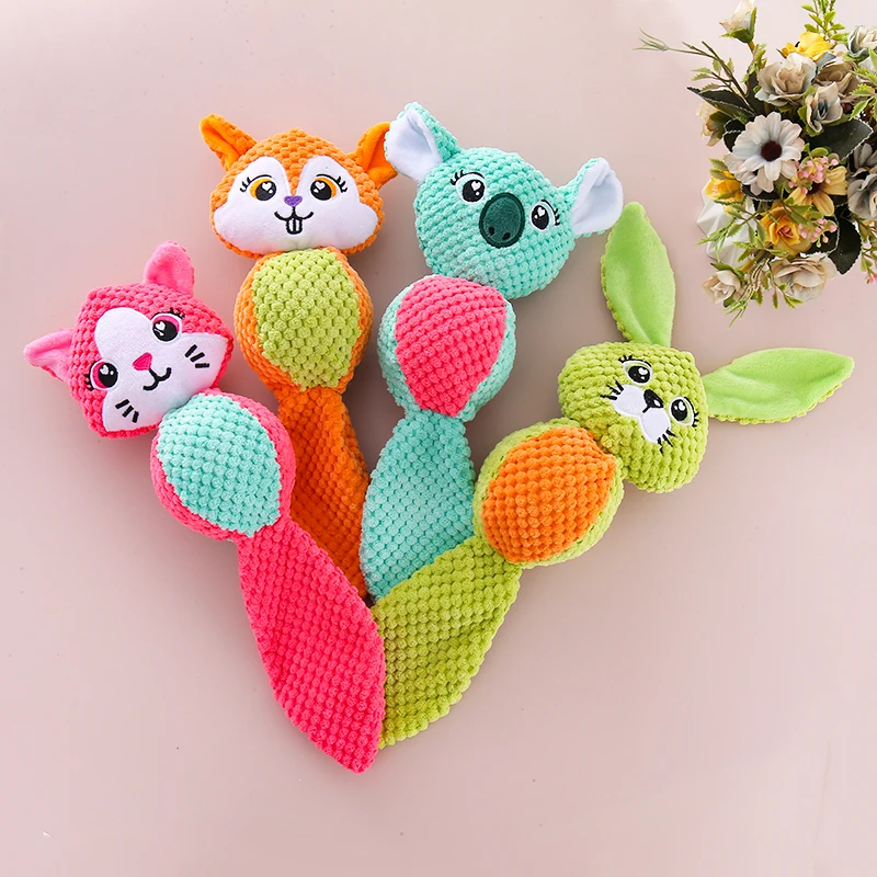 Cute Plush Dog Squeaky Toys Teddy Fox Cat Shape Molar Interactive Sounding Toy Pets Chew Toys
