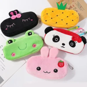 Cute Plush Pencil Case Student Cartoon Animal Pencil Case Children’s Stationery Supplies Girls’ Makeup Bag School Stationery