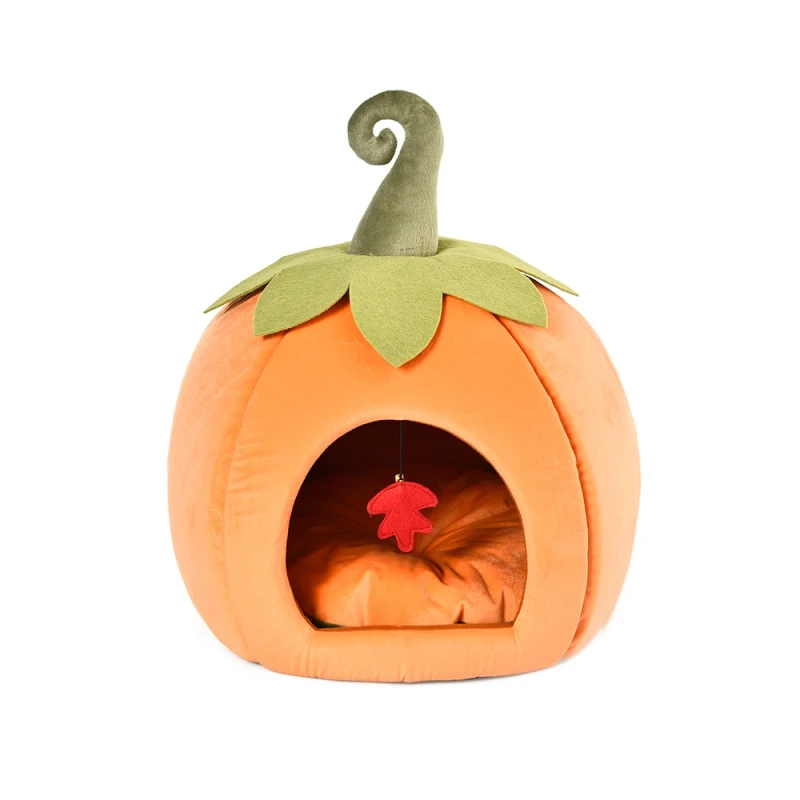 Cute Pumpkin Shaped Pet Bed Cat Bed Cave Cat House with Removable Cushion