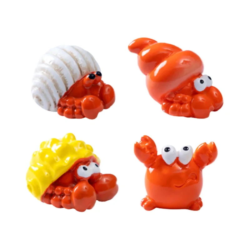 Cute Resin Miniature Hermit Crab Figurines 3D Ocean Sea Creatures Animals Toys Kids Aquarium Halloween Thanksgiving Art