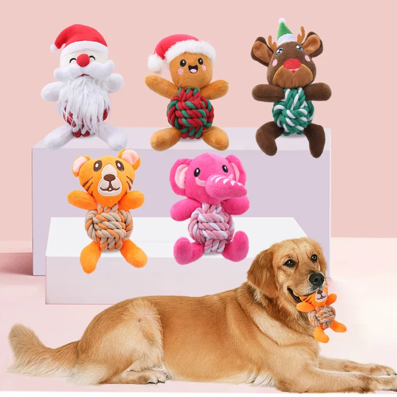 Cute Small Animal Plush Dog Toy with Cotton Rope Eco-Friendly Pet Supplies Bite-Resistant Molar Dental Cleaning for Small Breeds