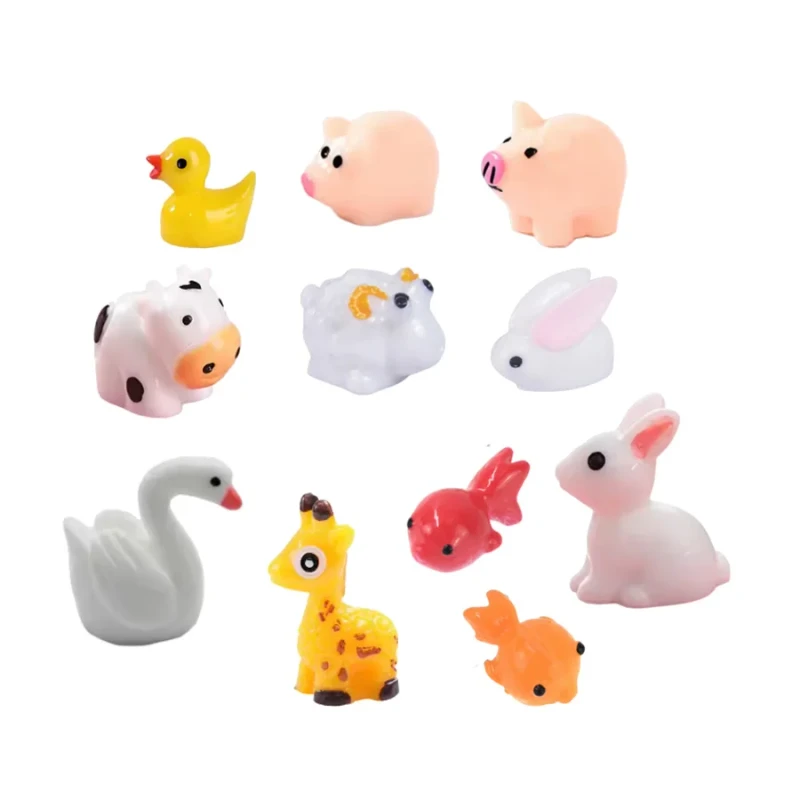 Cute Small Farm Garden Pig Sheep Cow Duck Resin Charm 3d Miniature Animals