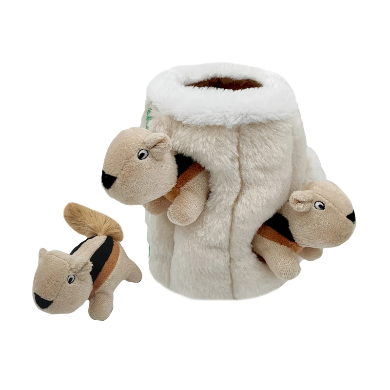 Cute Squirrel Squeaky Puzzle Plush Dog Toy Hide and Seek Activity for Dogs Burrow Dog Squeaky Pet Toy