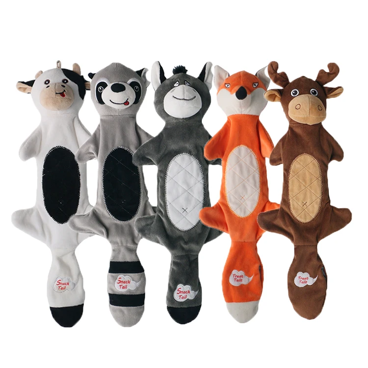 D KING No Stuffing Plush Pet Toys Interactive Soft Chew Squeaky No Stuffing Dog Toys with Magic Tail