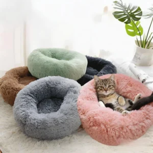 DEM/DOM Available Large Custom Cat Dog Pet Bed Washable Soft Fluffy Cushion Solid Pattern Plush Donut Dog Bed Accessories Faux