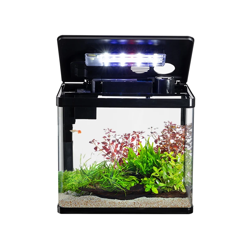 DG 200 Glass Aquarium Fish Tank Curved LED Light Decorative Cover Filter Eco Friendly Office Desk Accessory Boxed