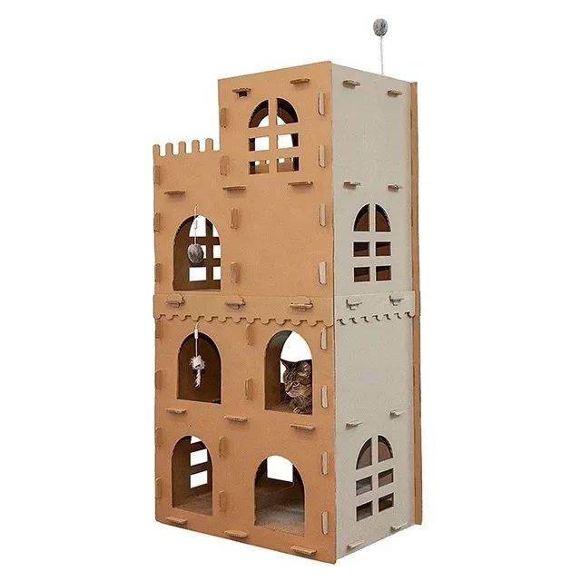 DIY Corrugated Cat House Tower Tree Custom Printed Scratcher for Cats Kittens Small Animals Fun Play Household Gift