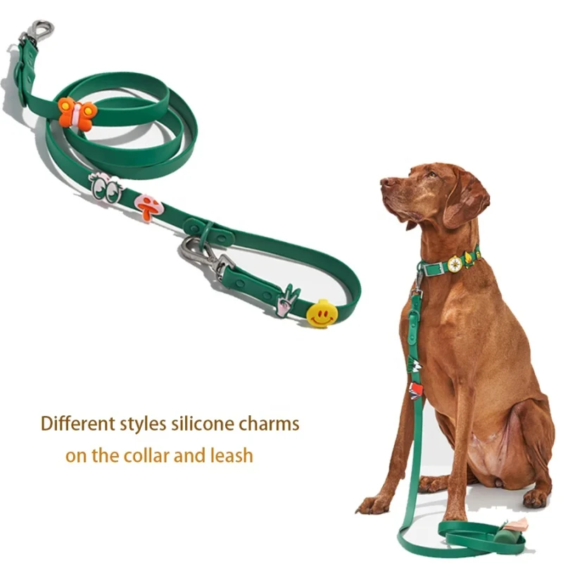 DIY Manufacturer Custom Adjustable Waterproof Silicone Hands Free Pet Cat PVC Dog Leash Lead with Multiple Style Clippable Charm