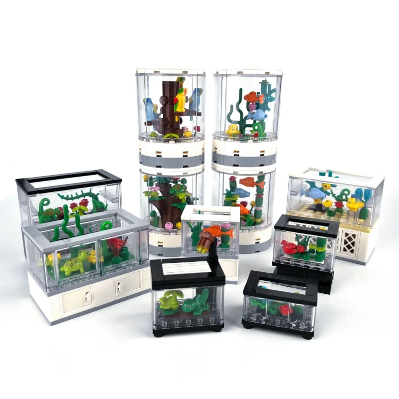 DIY Micro Building Blocks Fish Tank Stackable Mini Bricks Aquarium Bird Tree Model Creative Desktop Decoration Toy Gift ABS Toys