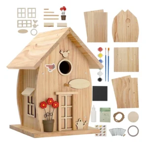 DIY Wood Crafts Bird House Kit Small unfinished Bird Cages Freestyle Painting Funny Birdhouse for Outside Garden Decor