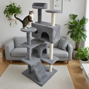 Dark Gray Cat Scratcher Post Factory Custom Ceiling Multi level Cat Tower Customized Soft Plush Cat Tree