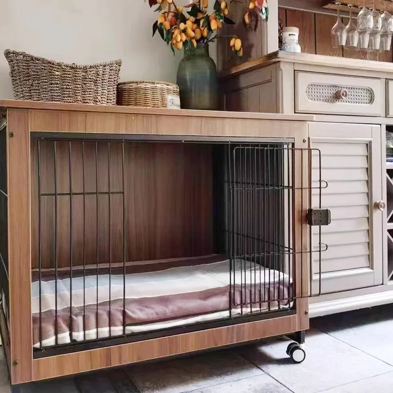 Decorative Dog Crate Side Table Multi Functional Pet Cage with Storage Top Iron Solid Stainless Steel Frame