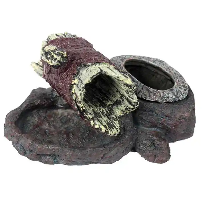 Decorative Resin Artificial Tree Trunk Reptile & Amphibian Water Dish Bowl Feeder Water Supply for Reptile Food
