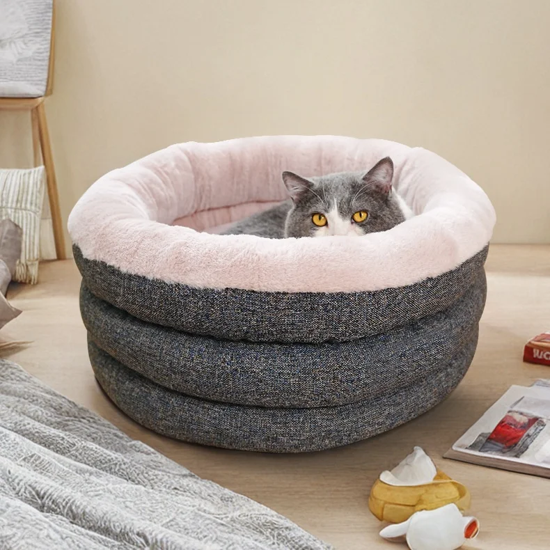 Deep Nest Comfortable Warm Memory Orthopedic Pets Round Dog Cat Beds Accessories for Pet Sofa Bed with Non Slip Bottom