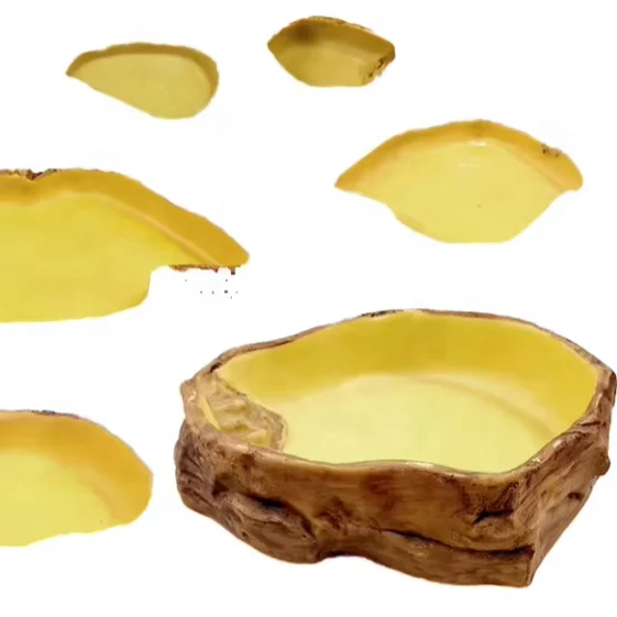 Deep Water Basin Food Drink Bath Basin for Reptiles Simulated Rock Landscape for Tortoise Snake Pets Amphibian Supplies