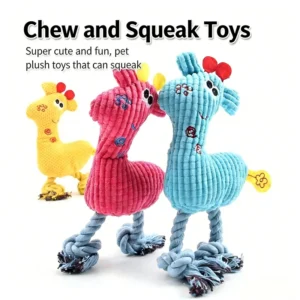 Deer Shape Corduroy Plush Dog Chew Toy with Rope Legs Interactive Squeaky Boredom Relief Durable Pet Training Toy
