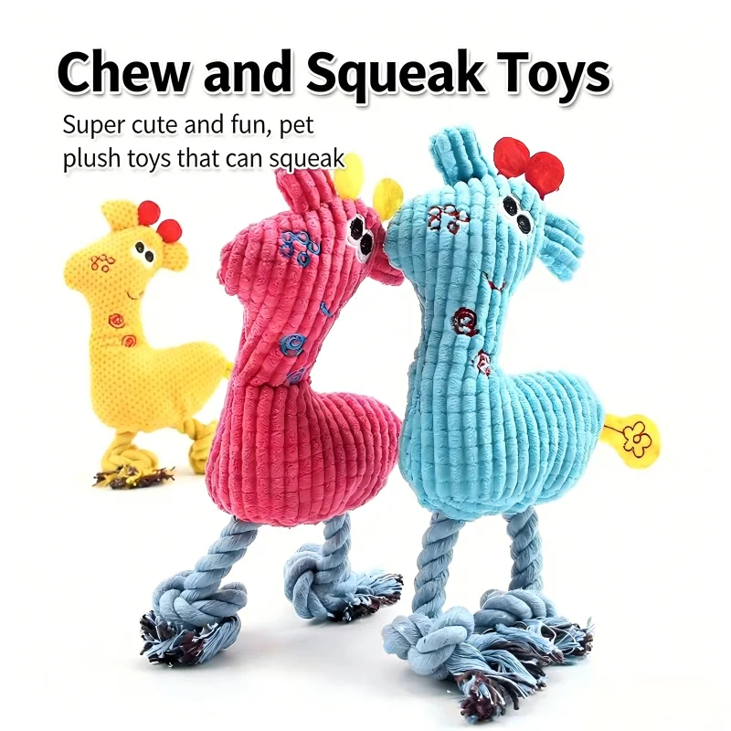 Deer Shape Corduroy Plush Dog Chew Toy with Rope Legs Interactive Squeaky Boredom Relief Durable Pet Training Toy