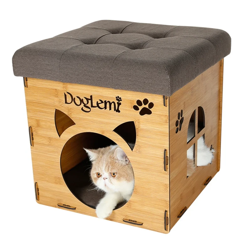 Deluxe Wood Folding Pet House Chair Comfortable Cat House