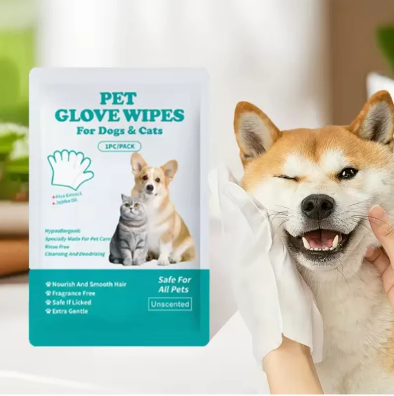 Deodorizing Bath Wipes for Pets Soft Pet Cleaning Gloves Waterless No Rinse Hypoallergenic Unscented Dog Cat Care