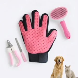 Deshedding Pet Grooming Gloves with Soft Bristles and Comfort Grip for Cats Dogs Bathing Massage Washable