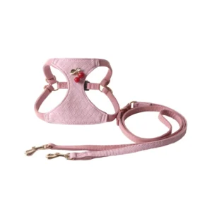 Designer Luxury Dog Harness Set PU Leather Brown Adjustable No Pull for Small Dogs