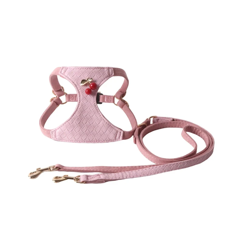 Designer Luxury Dog Harness Set PU Leather Brown Adjustable No Pull for Small Dogs