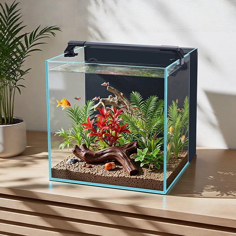 Desktop Aquarium Ultra clear Smart Rectangular Glass Fish Tank with Back Filter for Landscaping