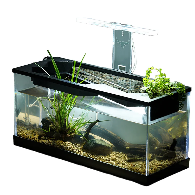 Desktop Fish Aquarium Square Acrylic 5L Volume Ultra Clear Modern Desktop Saltwater Fish Aquarium with Water Pump Indoor Deco