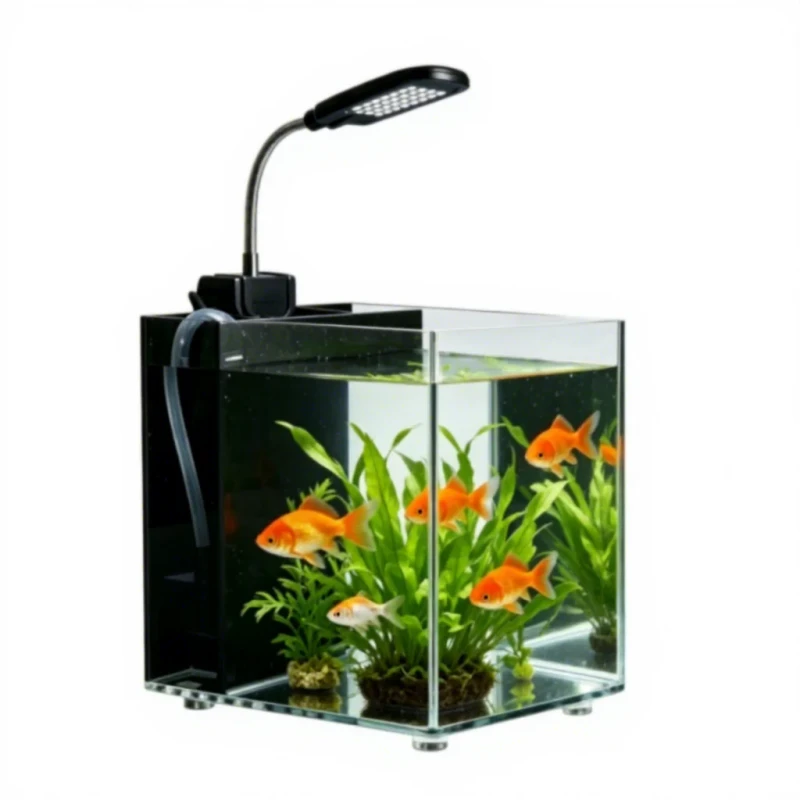 Desktop Mini Acrylic Aquarium Kit Clear Fish Tank with LED Light & Filter for Betta Fish