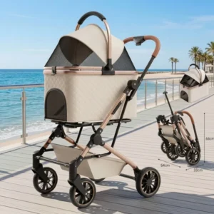 Detachable Carbon Steel Pet Stroller Cat Dog Carrier Lightweight Easy to fold Outings Small Medium Breeds