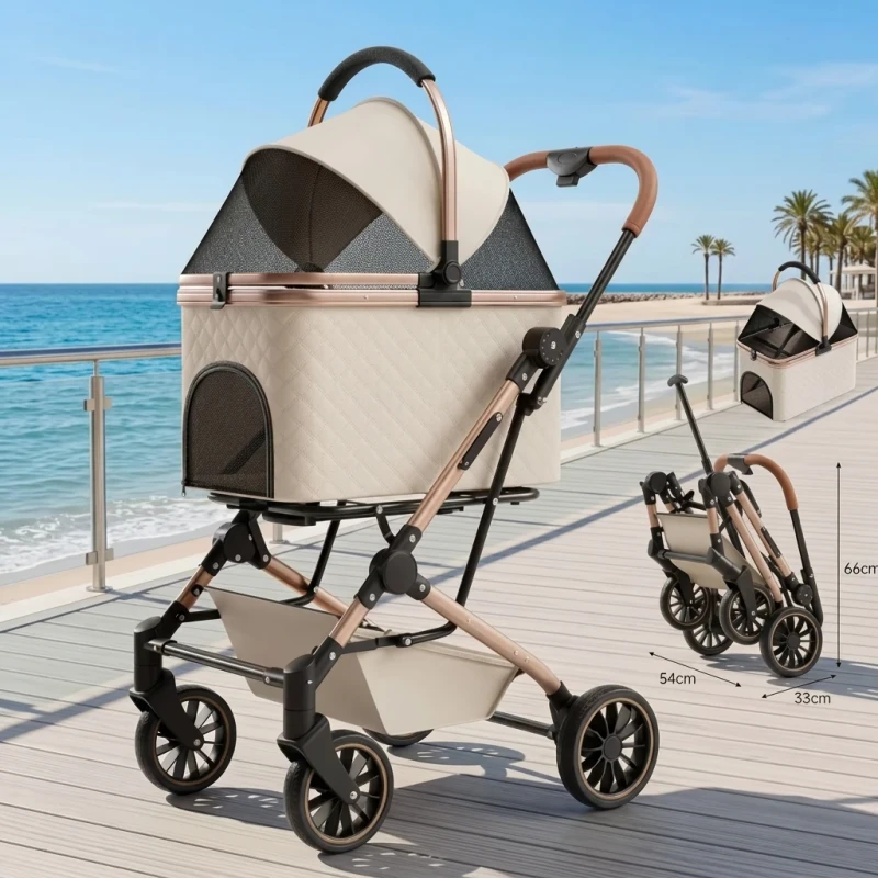 Detachable Carbon Steel Pet Stroller Cat Dog Carrier Lightweight Easy to fold Outings Small Medium Breeds
