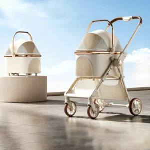 Detachable Foldable 4 Wheel Aluminum Alloy High Carbon Steel Oxford Cloth Portable Comfortable Pet Stroller