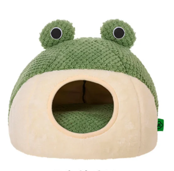 Detachable Plush Pet Bed Frog Shape Cat Bed Green Pet Cages & Houses Cute Warm Pet Beds