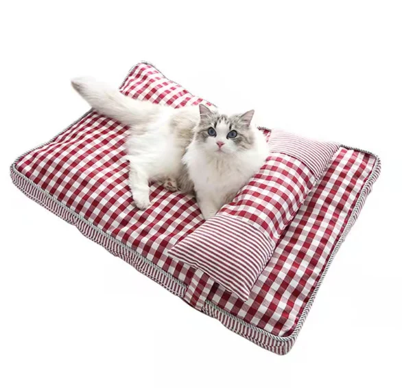 Detachable Washable Pet Bed for Dogs and Cats Soft Dog Bed Mat with Pillow for Deep Sleeping