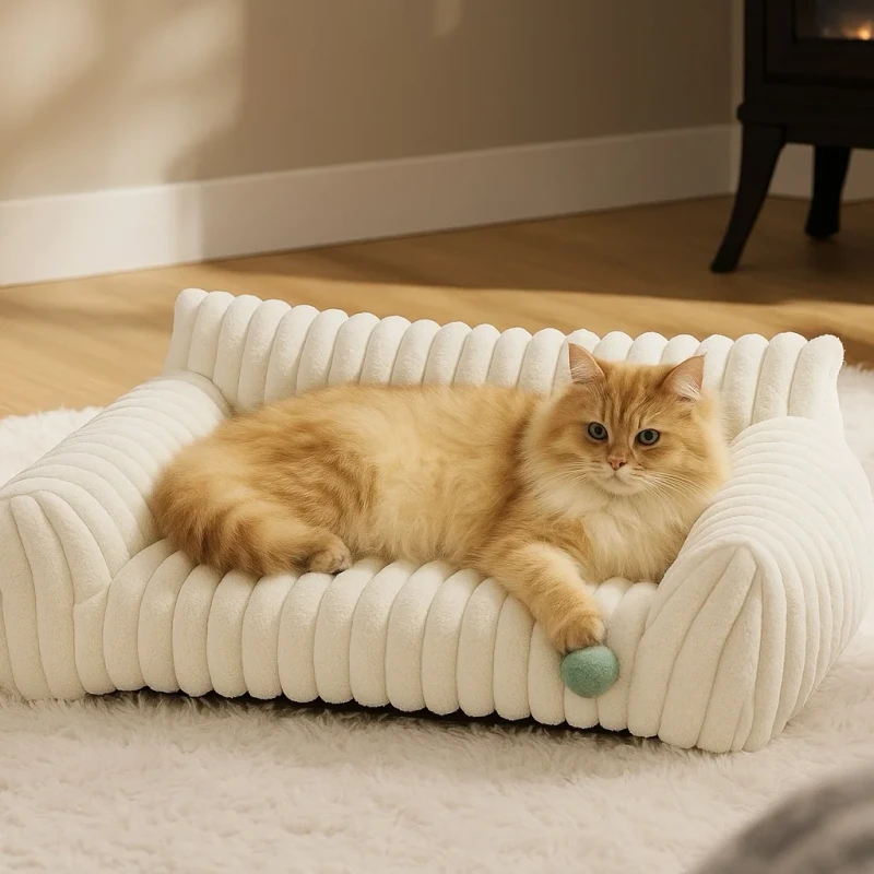 Detachable & Washable Pet Sofa Bed All Season Polyester Fiber Mattress Plush Dog Bed Cat House