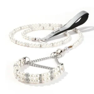 Diamond Pearl Pet Necklace Collar Lead Rope Luxury Dog Jewelry Rhinestone Collar Leash Set