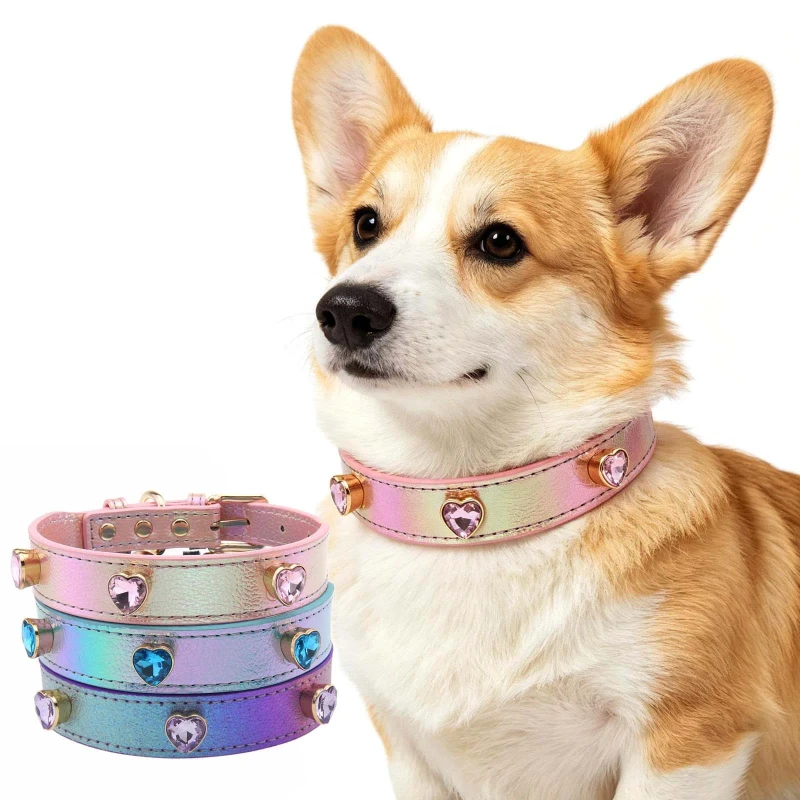 Diamond Pet Collar PU Heart Cat Dog Pet Accessory Neck Collar