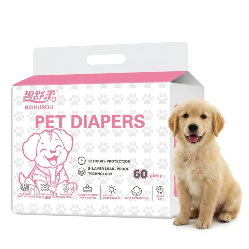 Disposable Dog Diapers Super Absorbent Leak Proof 360 Stretchy Waist Pet Nappies Female Male Dogs Heat 60 Pcs Humidity