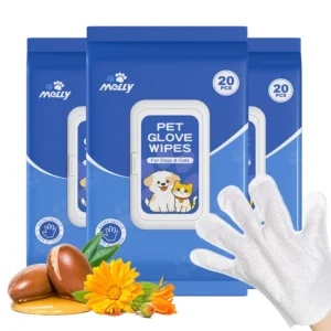 Disposable No Rinse Hypoallergenic Pet Cleaning Gloves Bath Wipes for Dogs and Cats