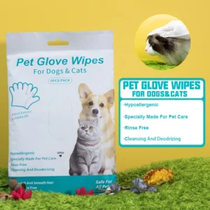 Disposable Pet Cleaning Gloves Wipes Biodegradable Pet Grooming Gloves Wet Wipes for Dogs and Cats 6pcs