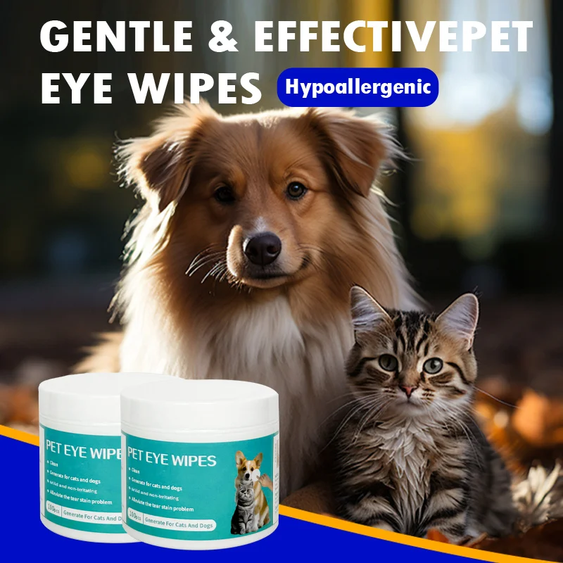 Disposable Pet Eye Cleaning Wipes Round Pad Mild No Irritation Grooming Wipes Remove Tear Stains