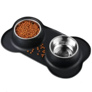 Dog Accessories Pet Stainless Steel Dog Feeder Bowl with No Spill Silicone Mat Pet Double Water Food Bowl