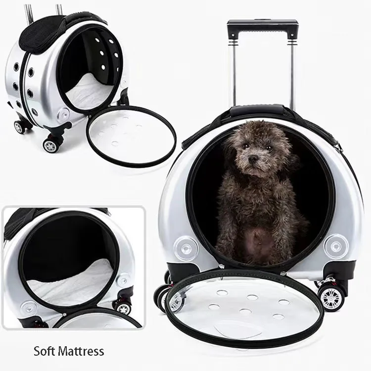 Dog Backpack Luggage Box Pet Carriers with Wheels Transparent Capsule Dog Travel Pet Trolley Case Cat Carrier